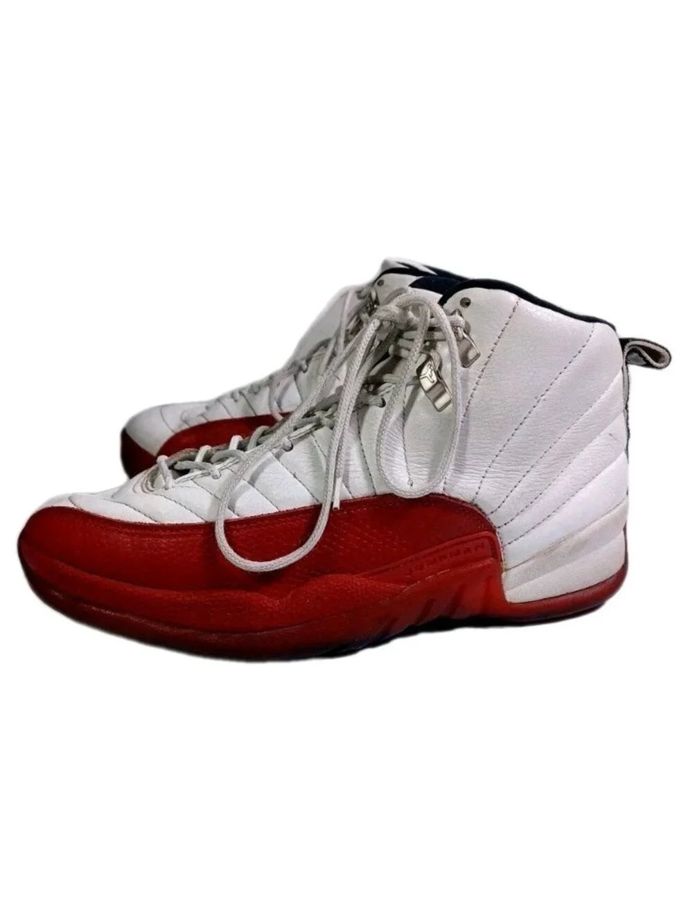 Men's Size 8.5 Air Jordan 12 Retro Cherry Red White Leather Basketball Sneakers